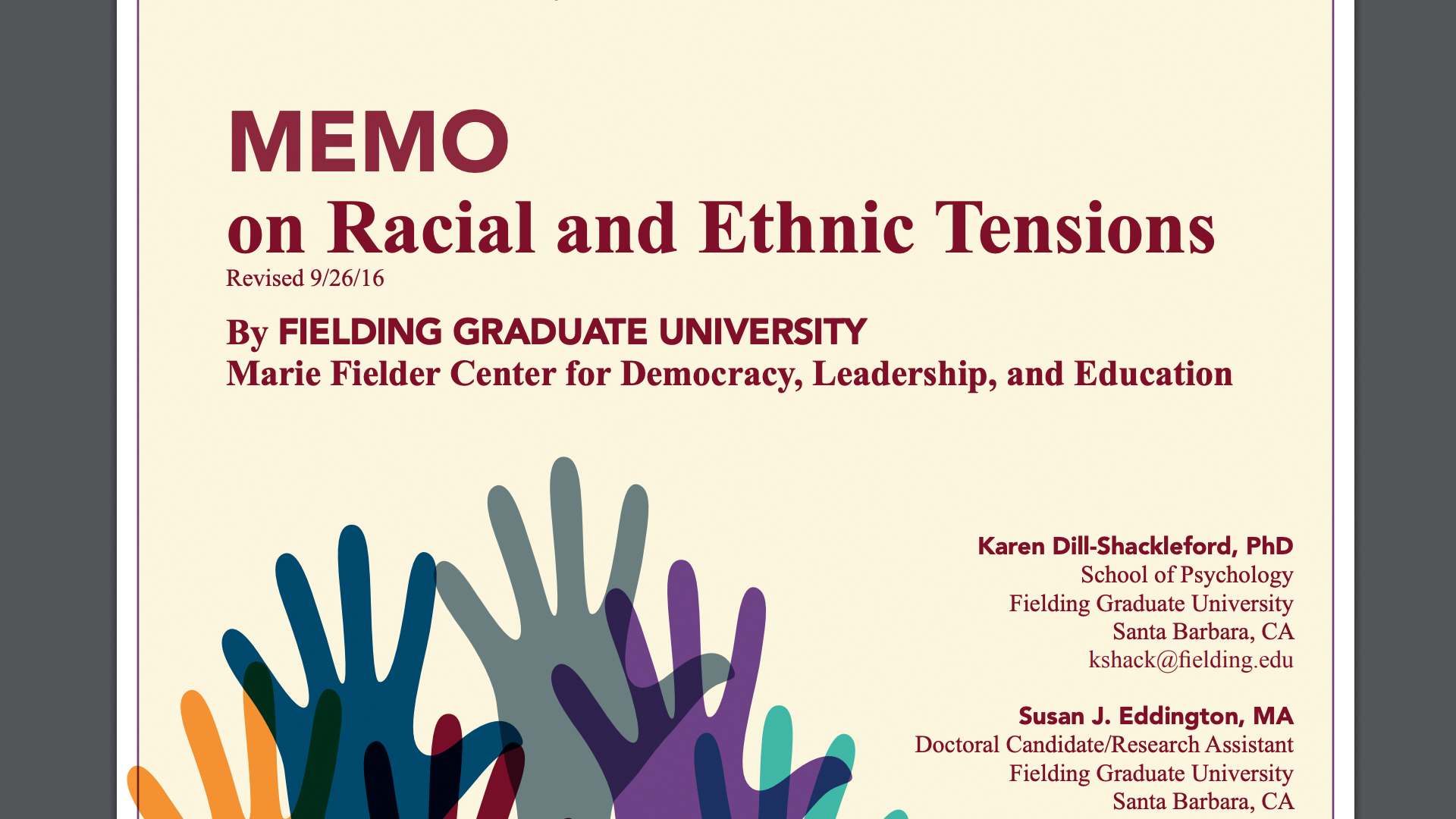 Memo on Racial Tension